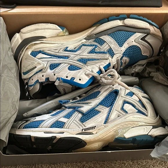Balenciaga Blue and White Mesh Sneakers Balenciaga X ADIDAS Calfskin Fabric Mesh Womens Triple S  main image 3
